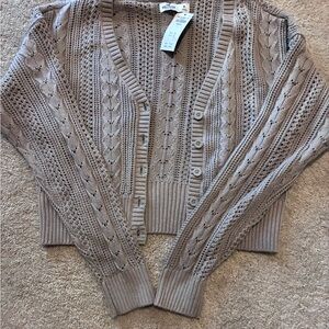 Hollister Taupe Cable Knit Cardigan